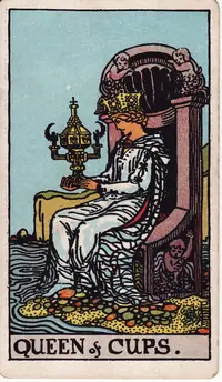 Queen of Cups tarot card from the classic deck, illustrated by Pamela Colman Smith in 1909