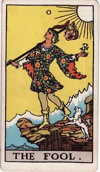 The Fool tarot card from the classic deck, illustrated by Pamela Colman Smith in 1909