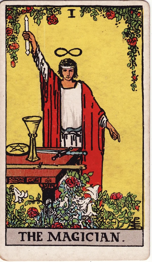 The Magician tarot card from the classic deck, illustrated by Pamela Colman Smith in 1909