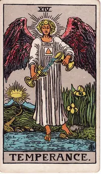 Temperance tarot card from the classic deck, illustrated by Pamela Colman Smith in 1909