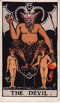 The Devil tarot card from the classic deck, illustrated by Pamela Colman Smith in 1909