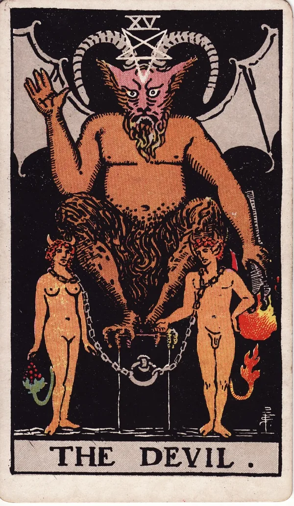 The Devil tarot card from the classic deck, illustrated by Pamela Colman Smith in 1909