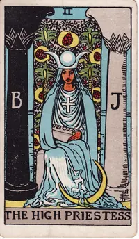 The High Priestess tarot card from the classic deck, illustrated by Pamela Colman Smith in 1909
