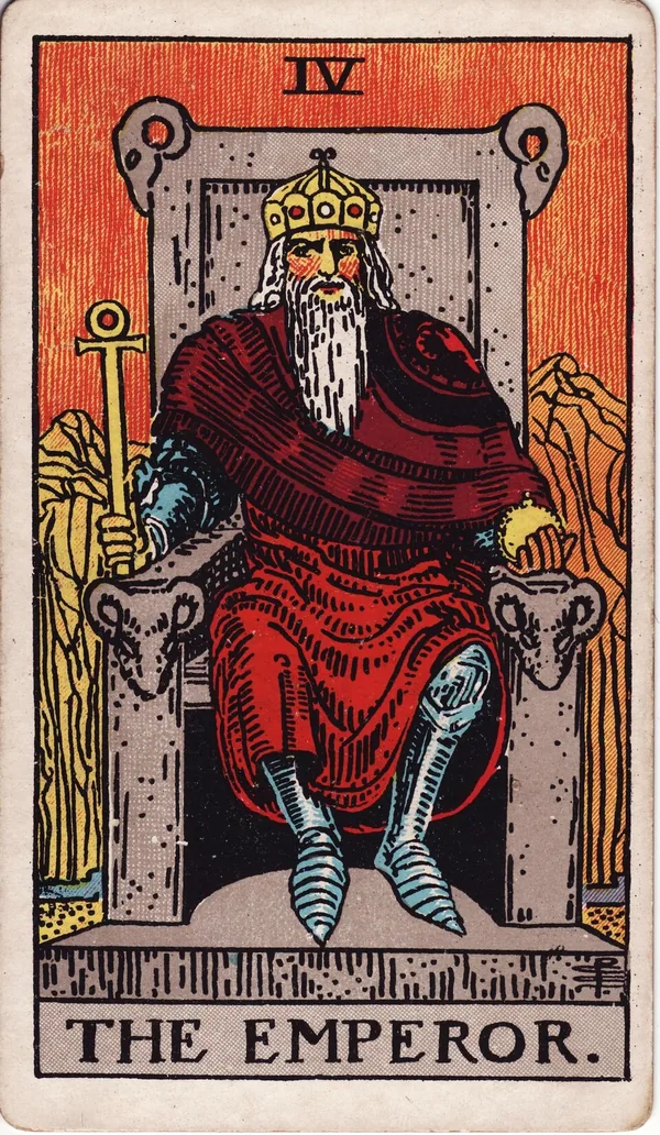 The Emperor tarot card from the classic deck, illustrated by Pamela Colman Smith in 1909