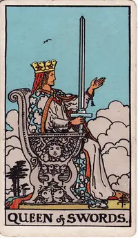 Queen of Swords tarot card from the classic deck, illustrated by Pamela Colman Smith in 1909